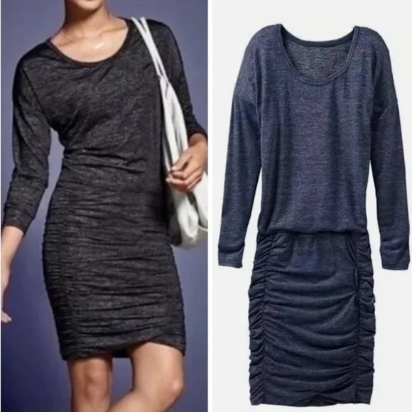 Athleta Women’s Blue Ruched Avenues Long Sleeve T-Shirt Dress Large - Picture 1 of 5